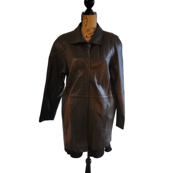 NYC Whet Blu Smooth Mid- Length Leather A-Line Jacket /Coat- M - Picture 2 of 13